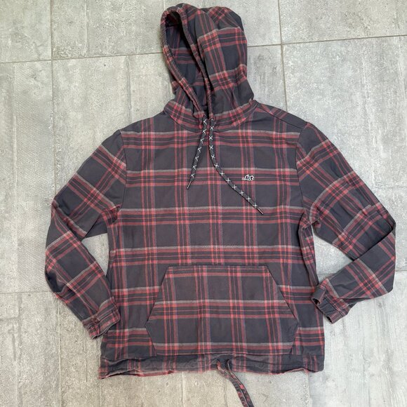 Lost Enterprises Men’s Gray Plaid Flannel Hoodie Pullover Size Medium - Picture 1 of 4